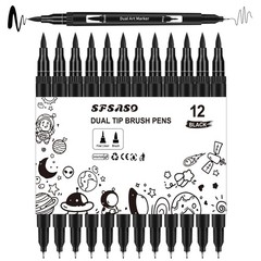 12 Pack Dual Tip Brush Fine Liner Sketching Calligraphy Marker Pen Set