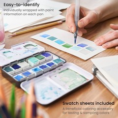 Ocean Tones Half Pans Set, 12 Semi-Moist Colors with Water Brush Pen, Travel …