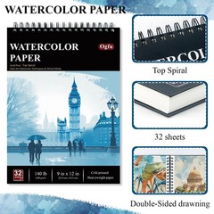 9″x12″ Watercolor Sketchbook, 32 9X12" (Pack of 1) Top Wire, Black