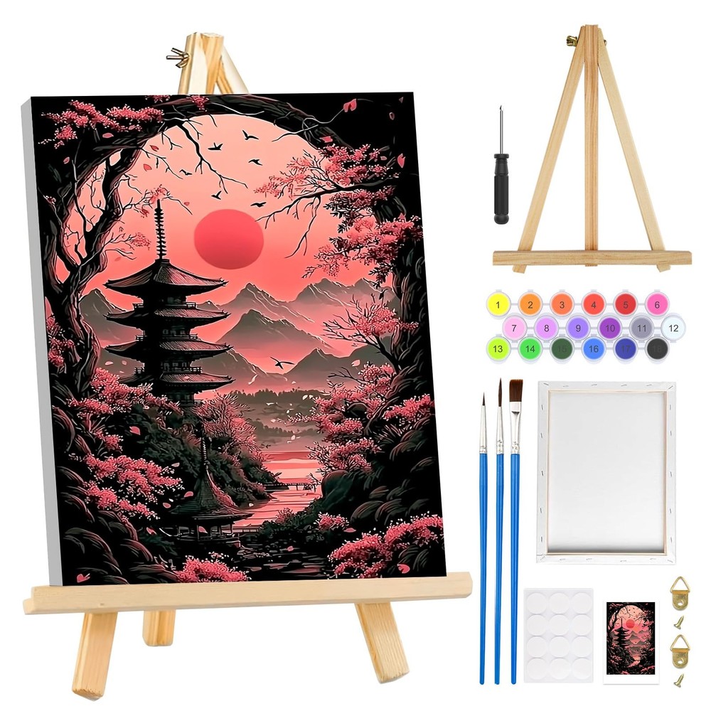 MOGTAA Cherry Blossom Paint by Numbers Kit for Adults Beginners with Frame, M…