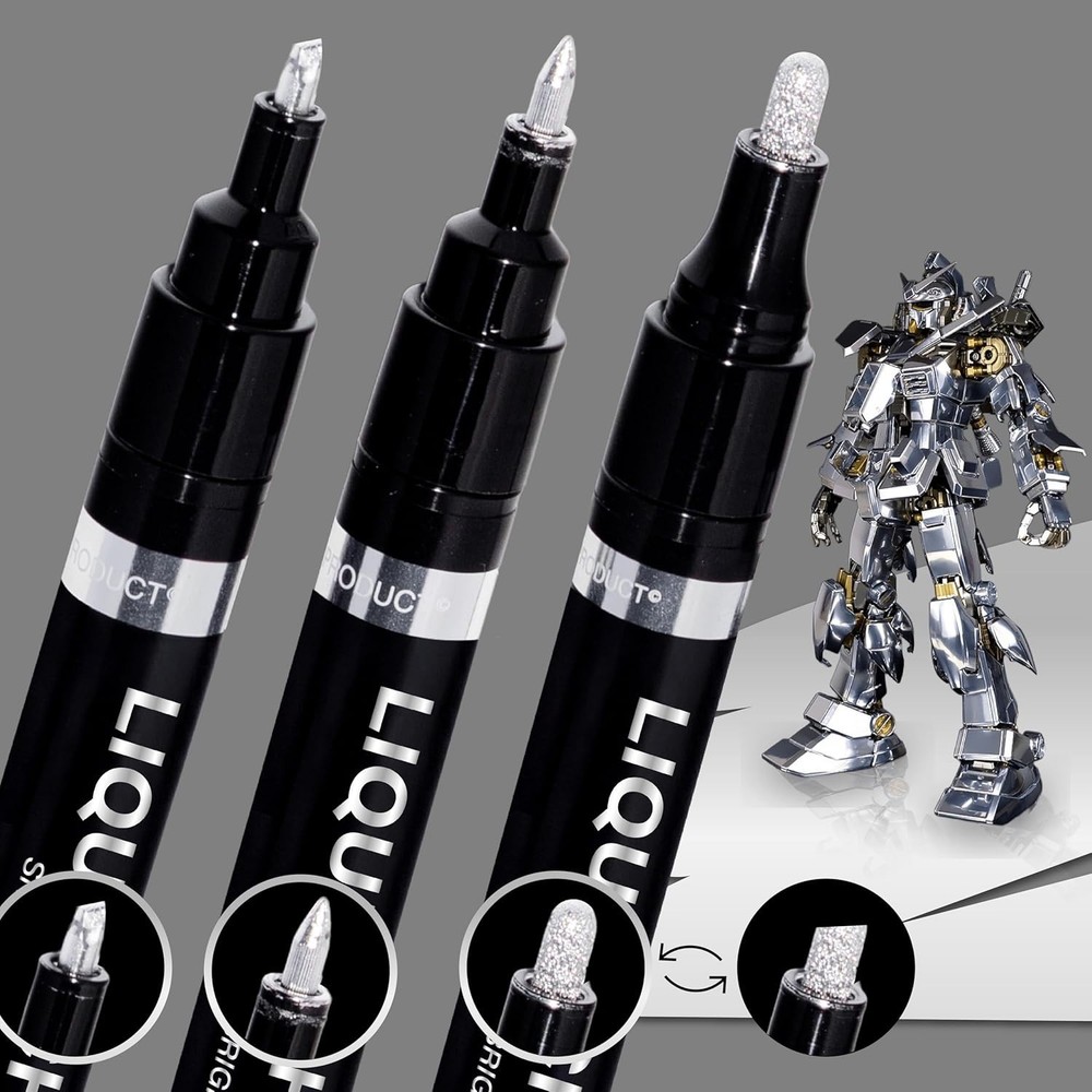 3PK Permanent Liquid Chrome Paint Pens Mirror Finish for Metal Plastic Model Rep