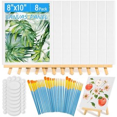 54 Pack Canvas with Easel Set 8 x 10 Inch Canvas Boards with Wooden Easels, P…