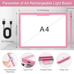 A4 Copy Tracing Light Pad with Type-C Port, Ultra-Thin Diamond Painting Pink