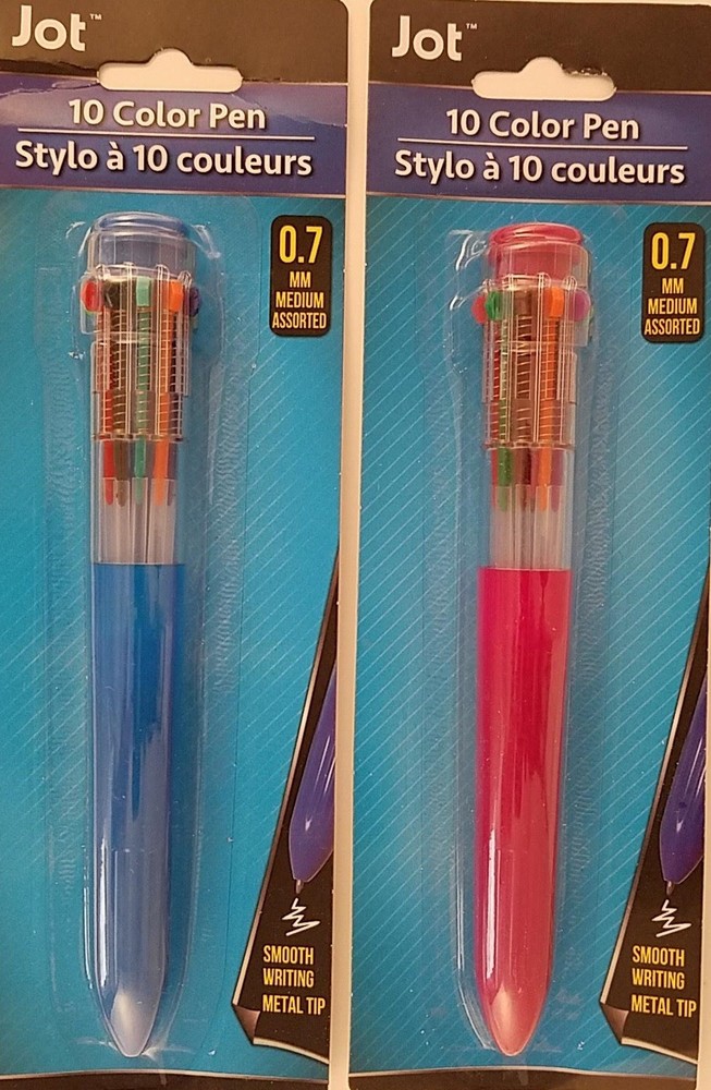 Jot 10-in-1 Plastic Multi-Color Ink Pens, Select Blue or Pink Casing