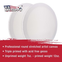 20 Inch Diameter Round 12 Ounce Primed Gesso Acid-Free Stretched Canvas 2-Pack