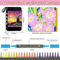 144 Colors Dual Tip Acrylic Paint Markers, Waterproof Non-Toxic Odorless Acrylic