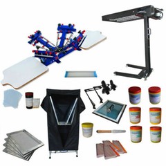 Full Set 4 Color 2 Station Screen Printing Kit Printer &UV Exposure &Flash Dryer