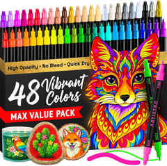 48 Precision Dual-Tip Acrylic Paint Markers – Paint Pens Set with Dot & Fine Tip