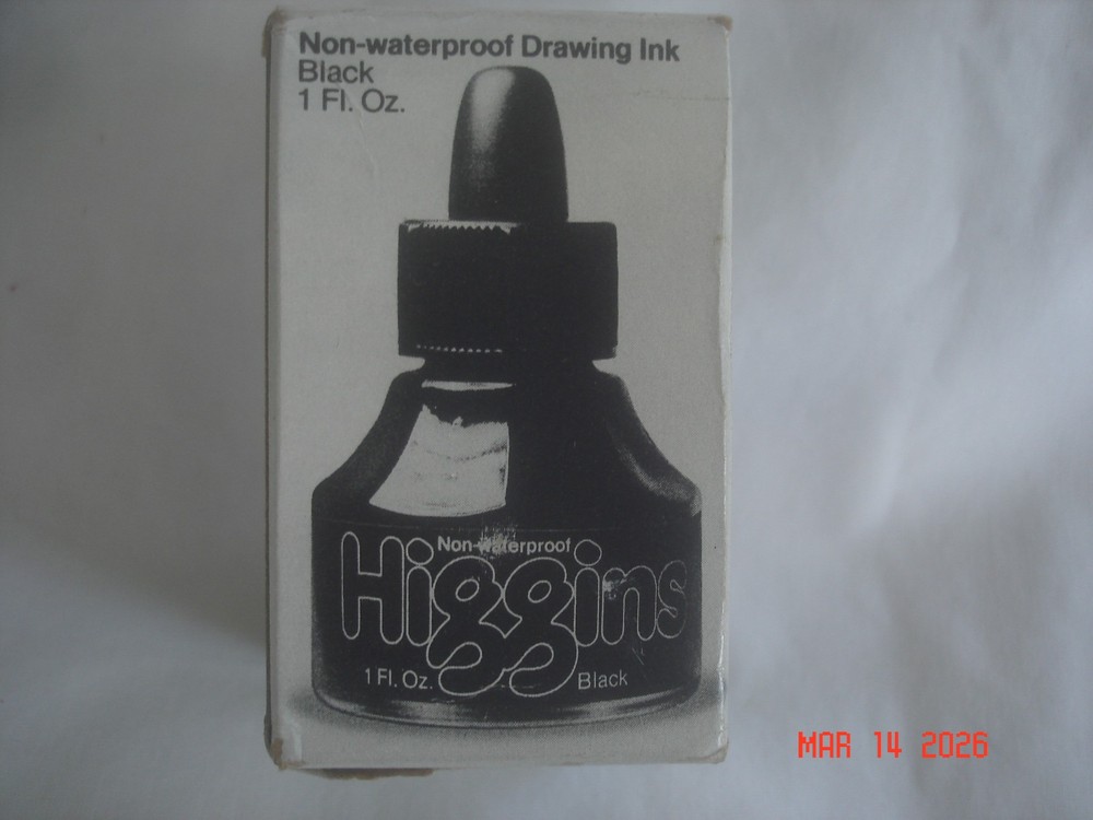 NEW in BOX Vtg. FABER CASTELL HIGGINS BLACK NON-WATERPROOF DRAWING INK 1 oz 4425