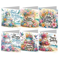 pigpigboss 6 Packs Happy Birthday Diamond Painting Greeting Cards with Envelo…