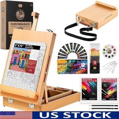 Portable Beechwood Tabletop Easel Art Set W/ Paints Brushes Storage Sketchbox US