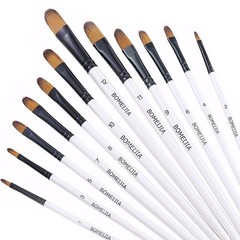 Pro 12pc Filbert Brush Set: Synthetic Nylon for Acrylic Oil Watercolor Gouache