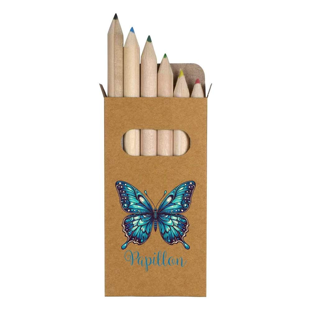 6 x ‘Pretty Blue Papillon Butterfly’ Short Colour Pencils (PE00085500)