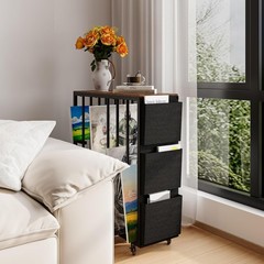 Brown Metal Art Storage Rack Wheels Side Pockets