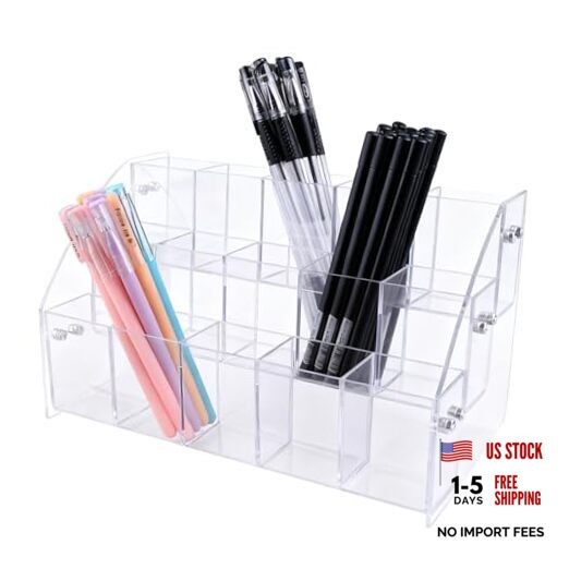 3-Layer Clear Acrylic Pen Holder & Desk Organizer | Desktop Pencil 3 Layers