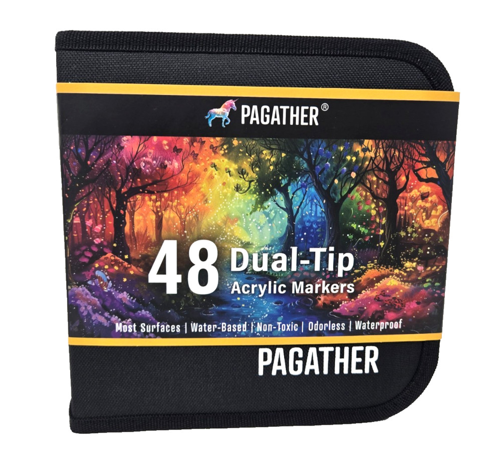 PAGATHER 48 Dual-Tip Acrylic Markers, (Multi-Color) Set With Case