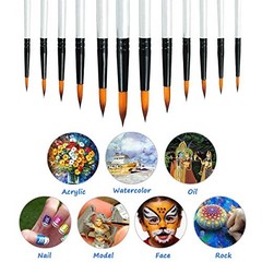 Acrylic Paint Brushes Set – 12pcs Professional Round Tip – 12 Different Sizes