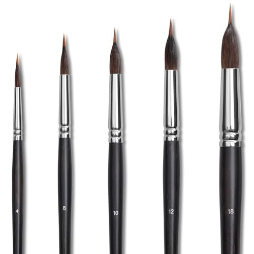 Watercolor Brushes Set of (4, 8, 10, 12,18) Extended Needle Point, Natural & 5