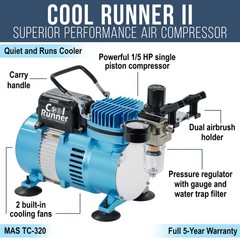 Master Airbrush TC-320 Cool Runner II Air Compressor Performance Single-Piston