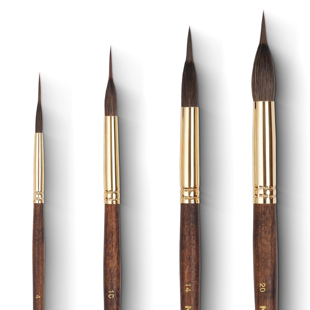 4Pcs Watercolor Brushes Extended Needle Point Sable Synthetic Tips for Fine Deta