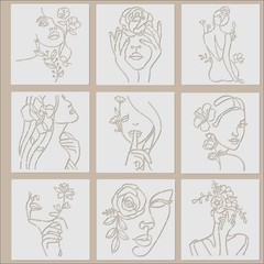 ORIGACH 9PCS 11.8×11.8inch Modern Minimalist Abstract Women Stencil, Floral F…