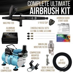 Dual Fan Air Compressor System Kit & Ultimate Airbrush Set – 0.2, 0.3 & 0.5mm