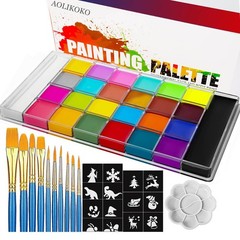 AOLIKOKO 26 Colors Face & Body Paint Palette Kit，Halloween Makeup 26 colors