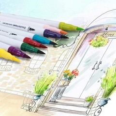 Watercolor Brush Marker Pen Set 24 Pack Dual Head Water Based Drawing Soft Br…