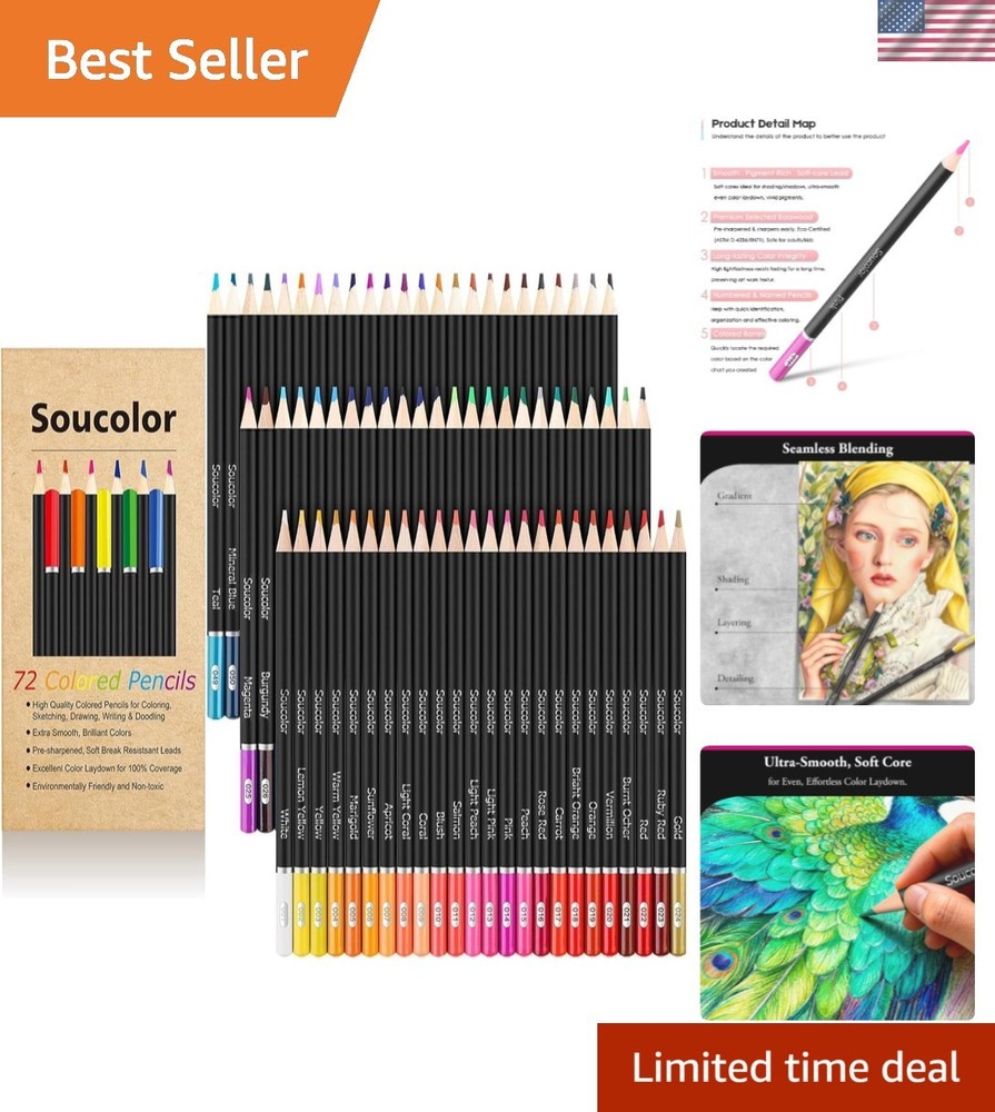 Professional Vibrant Colored Pencils Set – 72 Pre-Sharpened for Art and Crafts