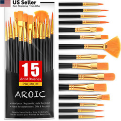 AROIC Acrylic Paint Brush Set,1pack/15pcs Nylon Hair 15pcs, Black