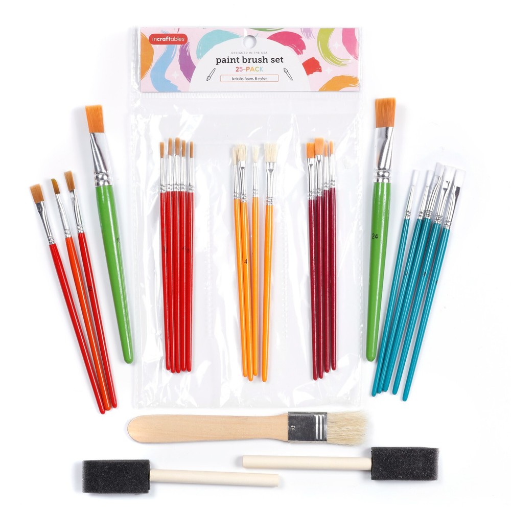 Incraftables Assorted Paint Brushes Set 25pc for Acrylic Watercolor Crafts