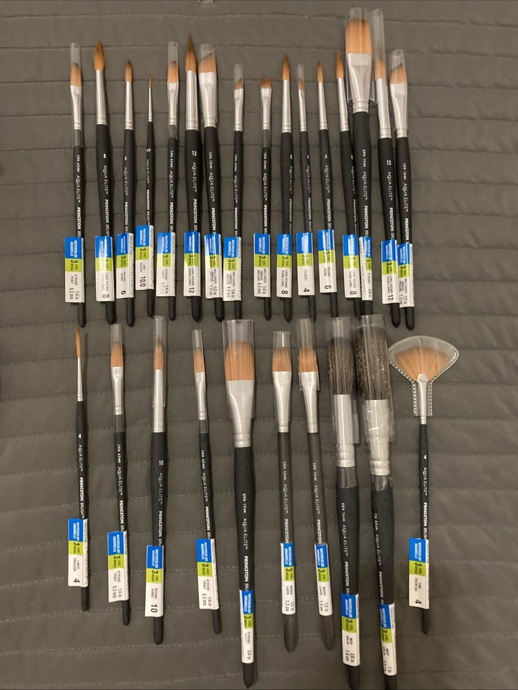 LOT OF 26 – Princeton Aqua Elite Synthetic Watercolor Paint Brushes – Bh9