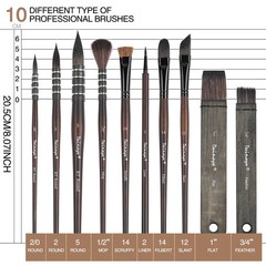 10Pcs Watercolor Painting Brush Set Mop Organic Blue Squirrel Horse Hair