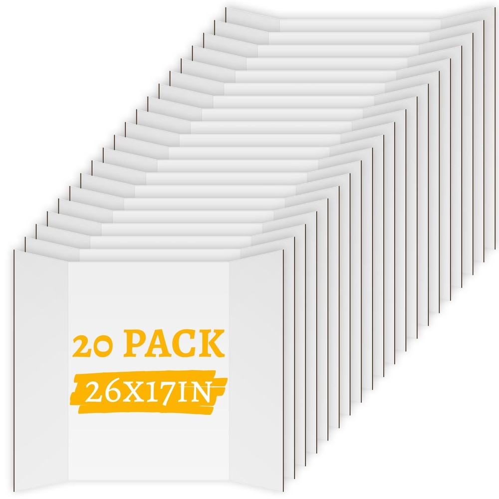 20 Pack Trifold Poster Board (26″ x 17″), White Poster Board for Science Fair…