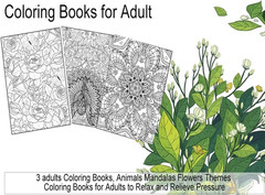 3 Pack Coloring Book 20 Page Mandalas Animal Flower Patterns Adult Stress Relief
