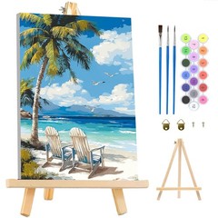 Framed Paint By Numbers Kits for Adults with Wooden Easel, DIY Beach Landscap…