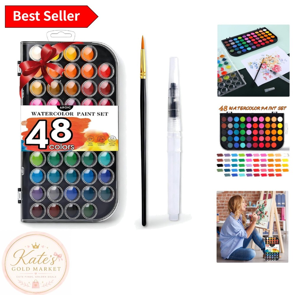 All-in-One 48-Color Watercolor Kit with 2 Brushes – Safe & Washable for All Ages
