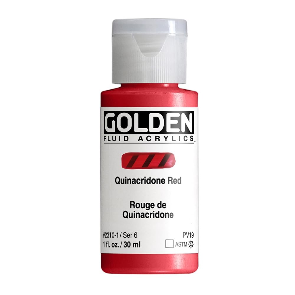 GOLDEN Fluid Acrylics, Quinacridone Red, 1 fl. oz Bottle, Transparent, Paint