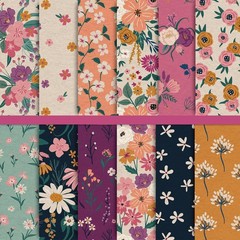 Whaline 24 Sheet Spring Floral Pattern Paper Pack 12 Pastel or Colors