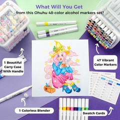 Ohuhu Markers 48-Color Double Tipped Brush Chisel Alcohol Markers for Adults