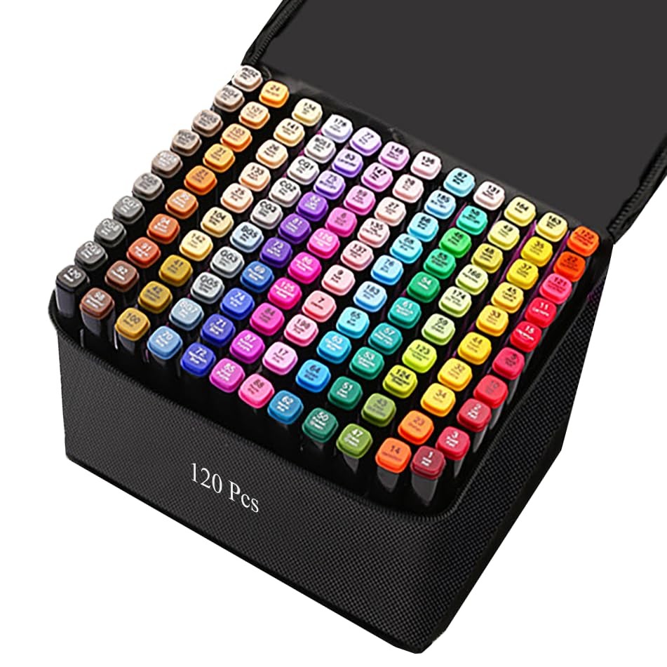 Alcohol Markers, 120 Colors Art Drawing Markers Set for Kids Adults Dual Tip …