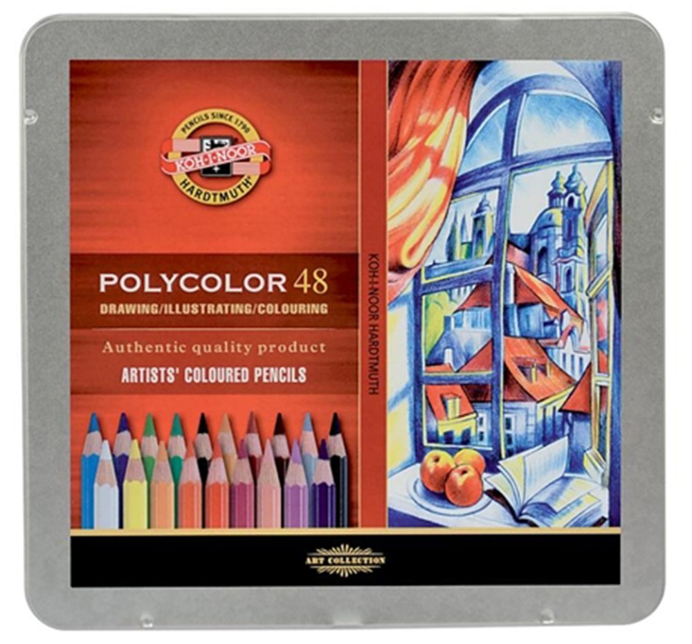 Polycolor FA3826 Drawing Pencil Set Assorted Colors Tin Art Supplies 48 PCS