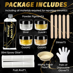 Kintsugi Repair Kit, Food Safe Gold & Silver Kintsugi Kit for Broken Ceramics, G