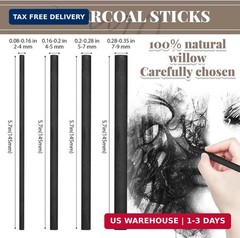 Gueevin 100 Pcs Willow Charcoal Sticks, Willow Charcoal, Artists, Beginners, Stu