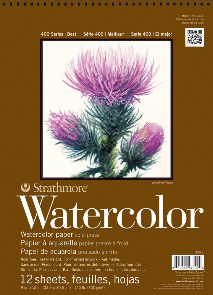 Strathmore 4401 400 Series Watercolor Pad, 9″x12″ Wire Bound, 12 Sheets