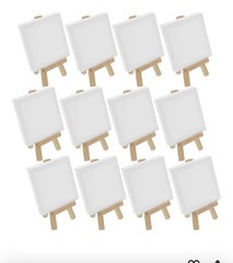 12pk 3″ x 3″ Canvas & 5″ Mini Wood Display Easel Kit, Artist Tripod Stand