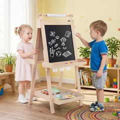 3-In-1 Kids Art Easel w/ Magnetic White Board Chalkboard Paper Roll & Holder