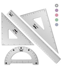 Mr. Pen- Metal Geometry Kit, 4 Pack, 45° & 30°/60° Set Squares, 6″ Silver