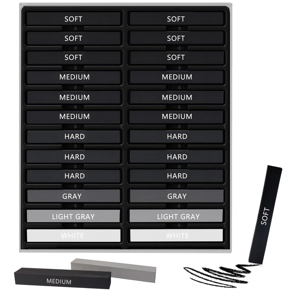 24 PCS Compressed Charcoal Sticks Soft Medium Hard White Vine Drawing Art Tool