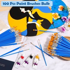 Small Paint Brushes Bulk, Anezus 100 Pcs Flat and Round Pointed Brushes Craft…